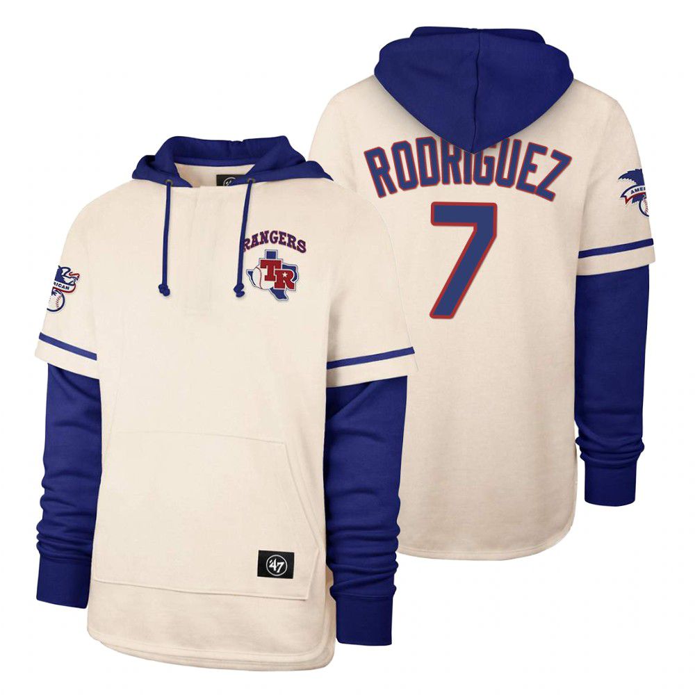 Men Texas Rangers #7 Rodriguez Cream 2021 Pullover Hoodie MLB Jersey